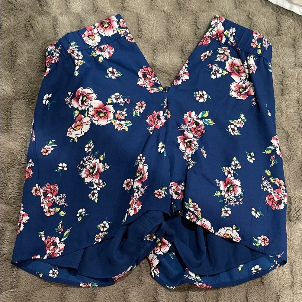 Free Press Womens Shorts Blue Floral Zip Back High Waist Elastic Size S - Picture 5 of 5